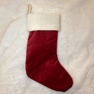 Pottery Barn Small Velvet Stocking Red with White Ivory Cuff 1 of 3